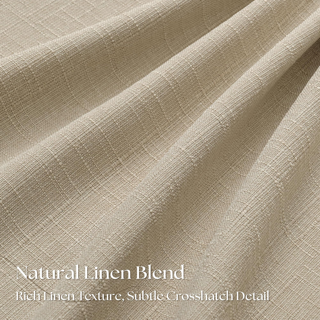 Oatmeal 96 Inch Blackout Pinch Pleated Curtains 2 Panel Set Darkening Thick Linen Textured 100% Black Out Soundproof
