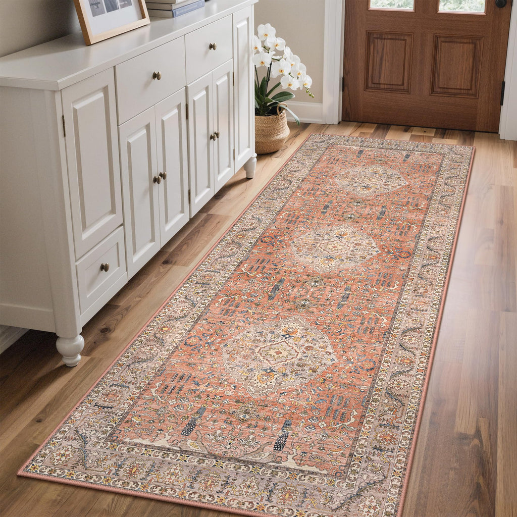2x6 Non Slip Runner, Washable Kitchen Rugs Terracotta Brown