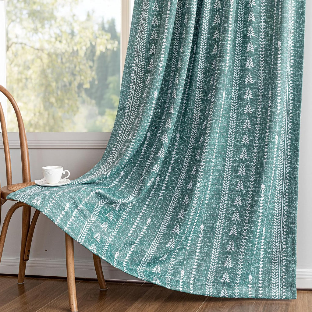 Sage Green Blackout Curtains 84 Inch Length - Boho Farmhouse Printed 95% Room Darkening Aqua Thermal Insulated Drapes