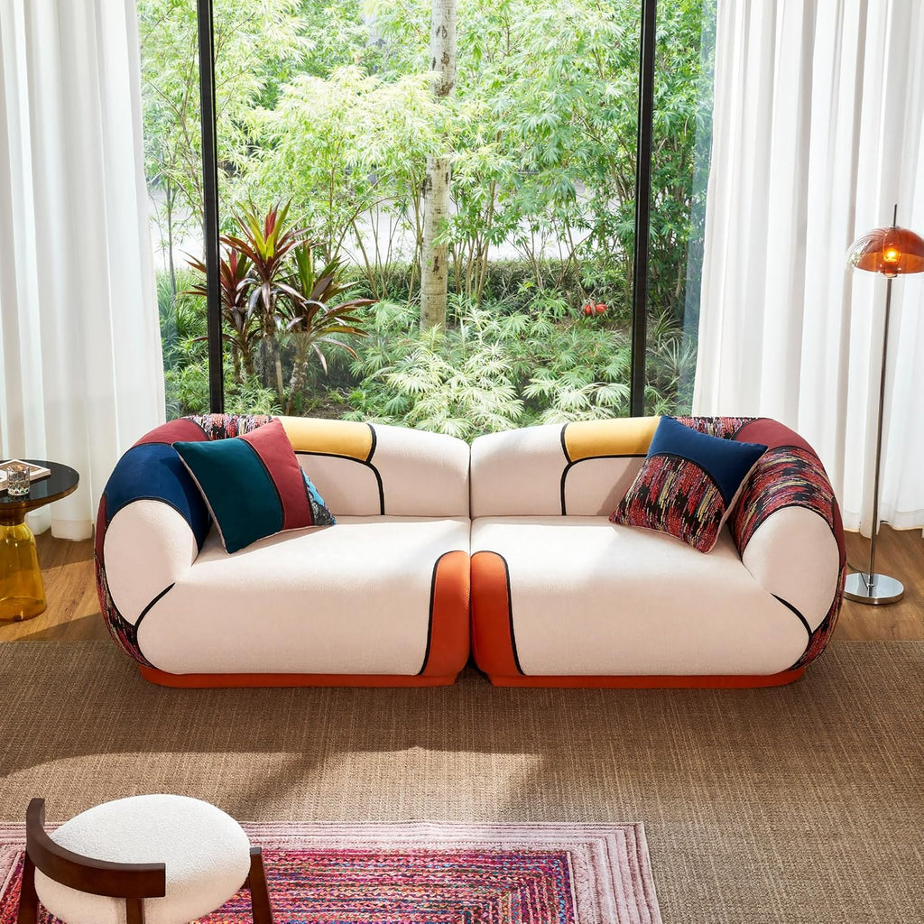 102" Oversized Modern Curved Sofa, Minimalist 4-Seat Chenille Couch for Living Room Apartment