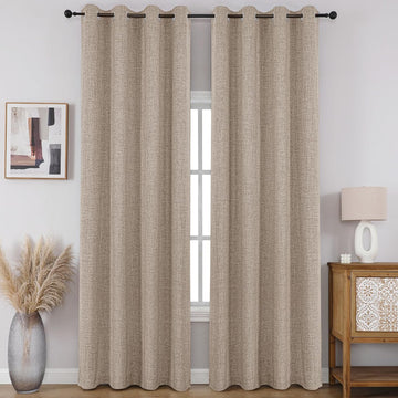 100% Blackout Curtains 96 inches Long 2 Panels Set, Faux Linen Room Darkening Long Drapes With Grommet, Thermal