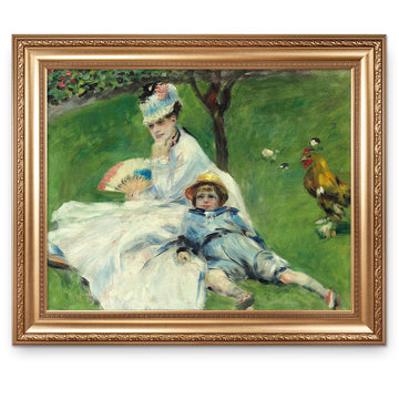 Madame Monet and Her Son by Pierre-Auguste Renoir Painting Reproductions Framed Size:36x30 inches, Image Size:30x24