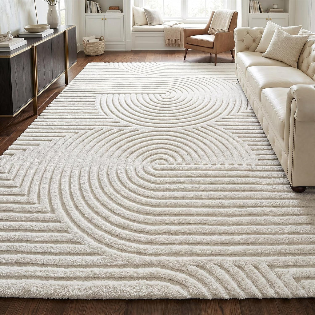 Beige Solid Color Area Rug, Large Washable Living Room Rug