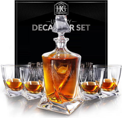 Whiskey Decanter Set for Men with 4 Drinking Glasses for Cognac, Bourbon, Rum, Scotch, Liquor Decanter Sets House