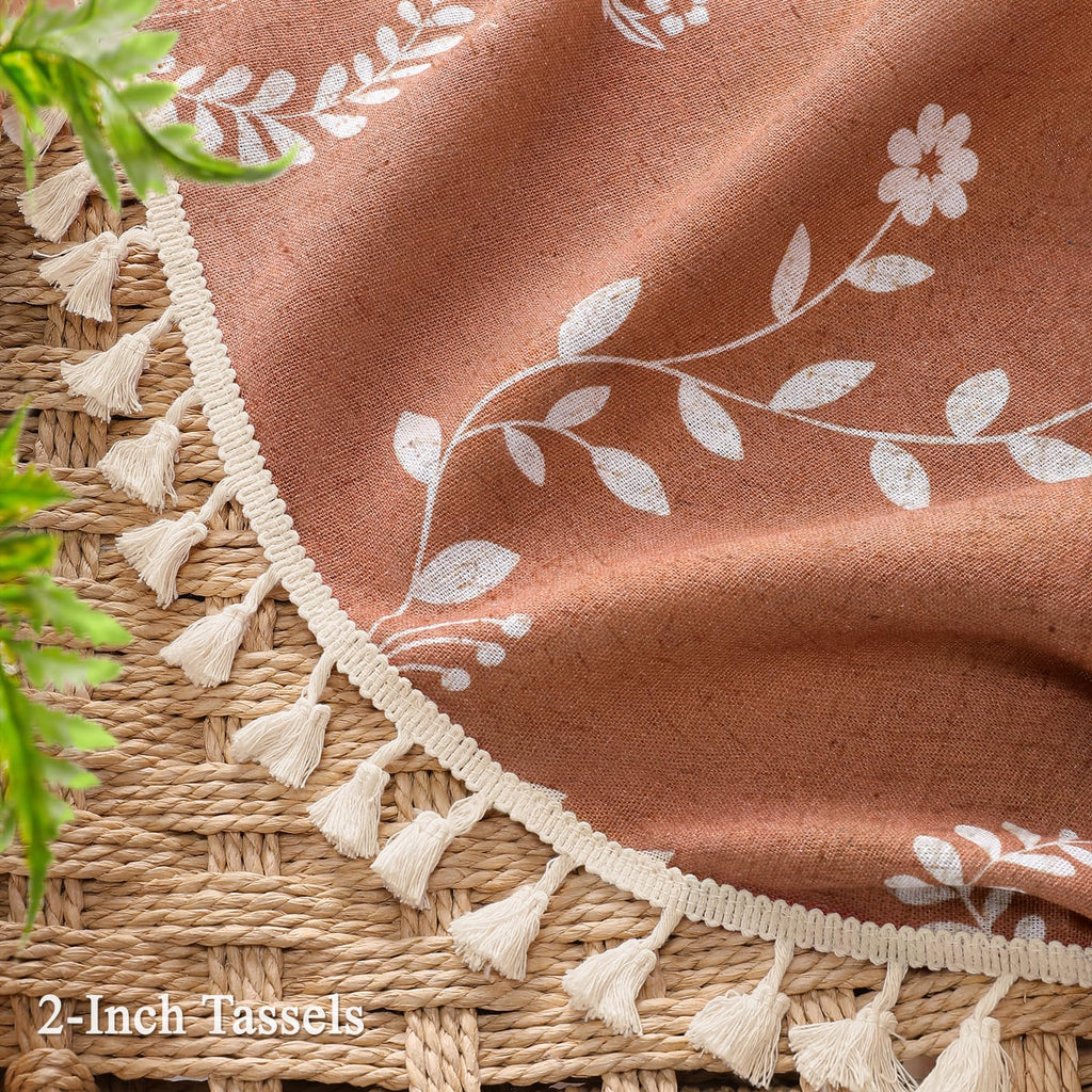 Boho Terracotta Vintage Shower Curtain with Tassels