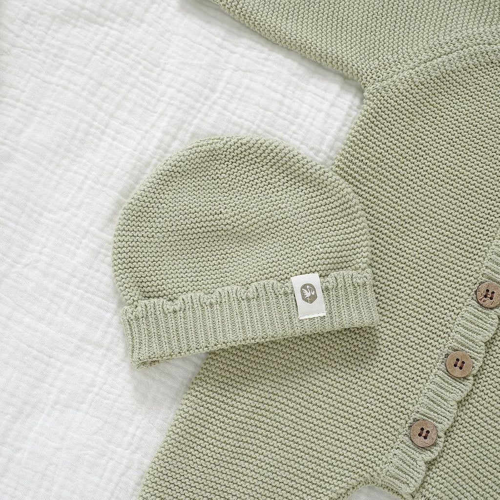 Organic Cotton Baby Sweater Knit Romper Hat Booties 3 Piece