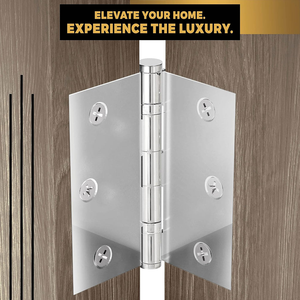 Solid Brass Chrome Door Hinge Heavy Duty Ball Bearing Shiny Silver 3.5 x 3.5 Inch - Set of 2 Hinges (Polished Chrome)