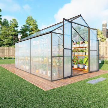 8X10 FT Walk-in Greenhouse, Heavy Duty Large Greenhouses for Outdoors | Aluminium Frame Polycarbonate Garden