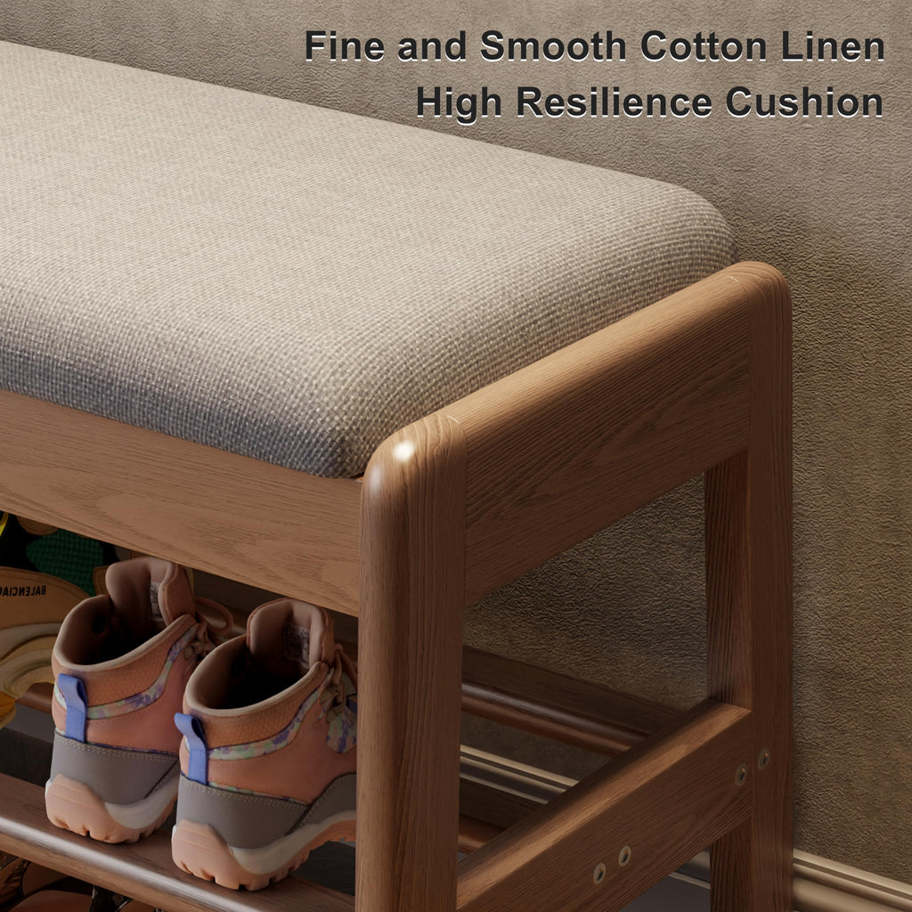 Shoe Bench with Storage, Wooden 2 Tiers with Flip-Top, Walnut, 23.6"