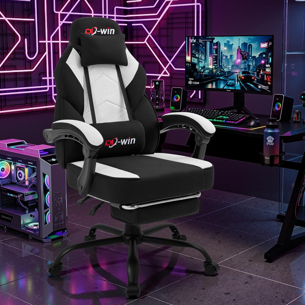 Gaming Chair for Adults with Footrest & Massage Lumbar Support, Ergonomic High Back Gamer Chair, Adjustable Swivel