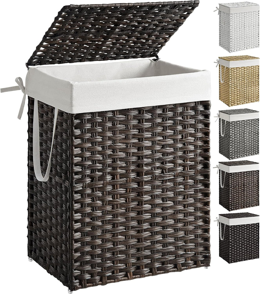 Laundry Hamper with Lid, 23.8 Gallon (90 L) Synthetic Rattan Clothes Laundry Basket with Lid and Handles, Foldable