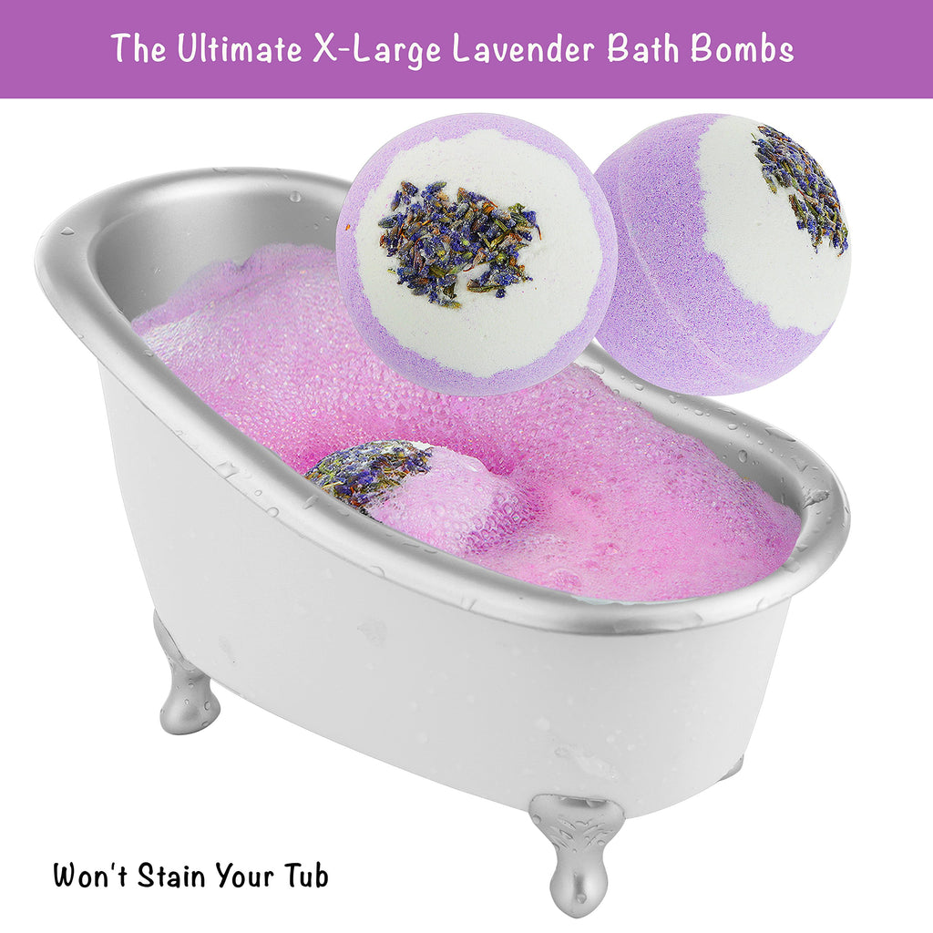 Bath Gift Basket Set for Women: Relaxing at Home Spa Kit Scented - Lavender and Jasmine with Large Bath Bombs, Salts