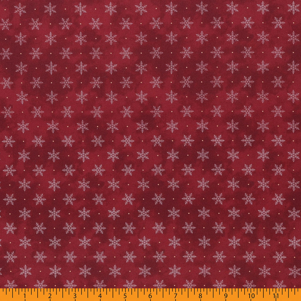 Deck The Halls Cotton Fabric, Falling Snow Red