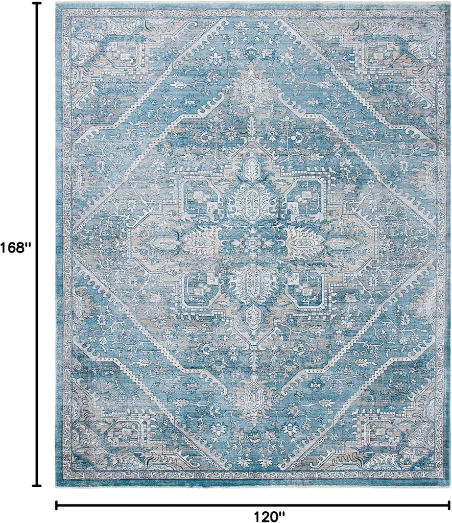 Victoria Area Rug - 10' x 14', Blue & Grey, Vintage Traditional Distressed Design, Non-Shedding & Easy Care