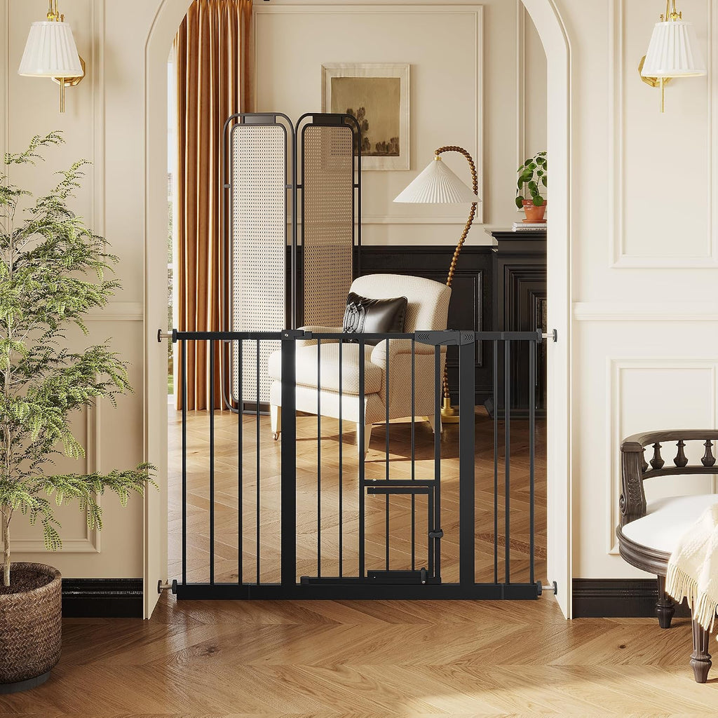 Pet Gate with Cat Door, 29.5-44.1" Adjustable Metal Gate