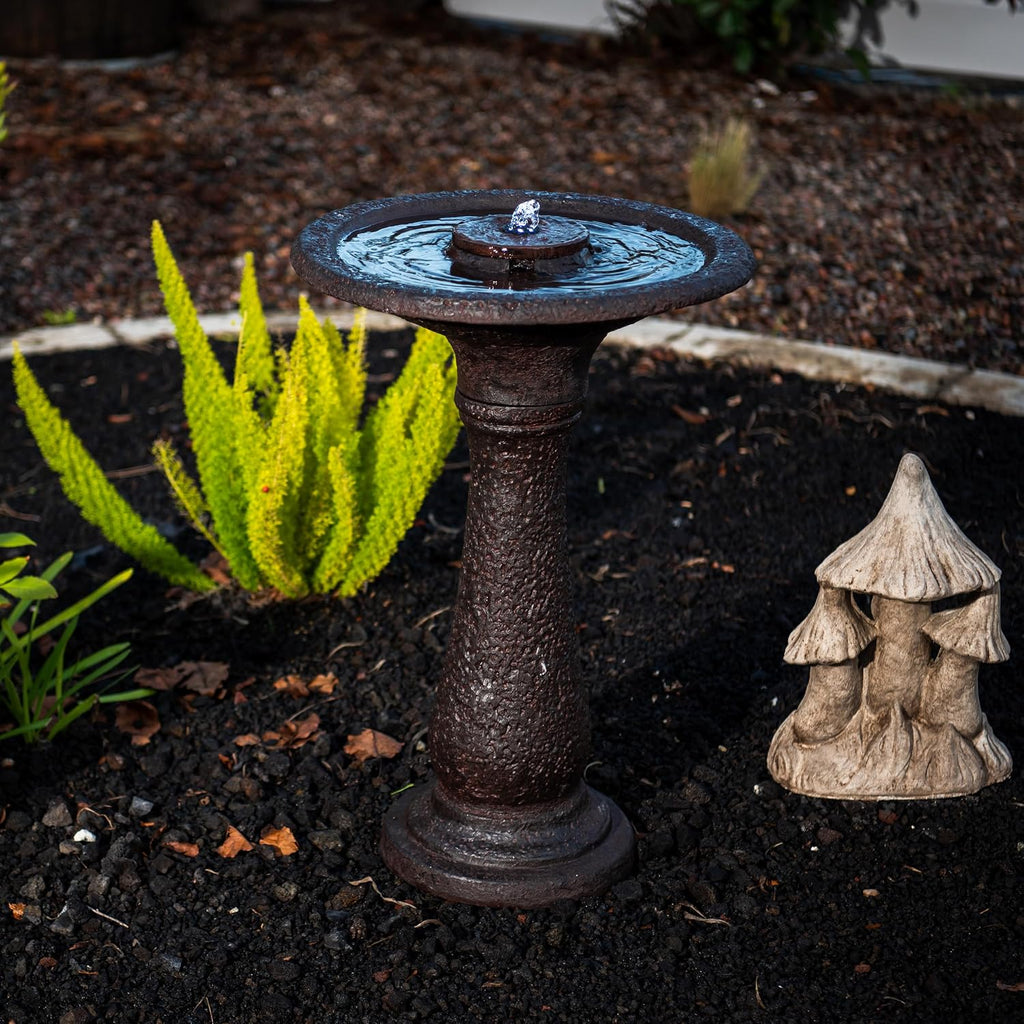 23.43" Tiered Freestanding Classic Bird Bath Outdoor Water Fountain Resin with Auto Shut-Off Pump, Garden Decor