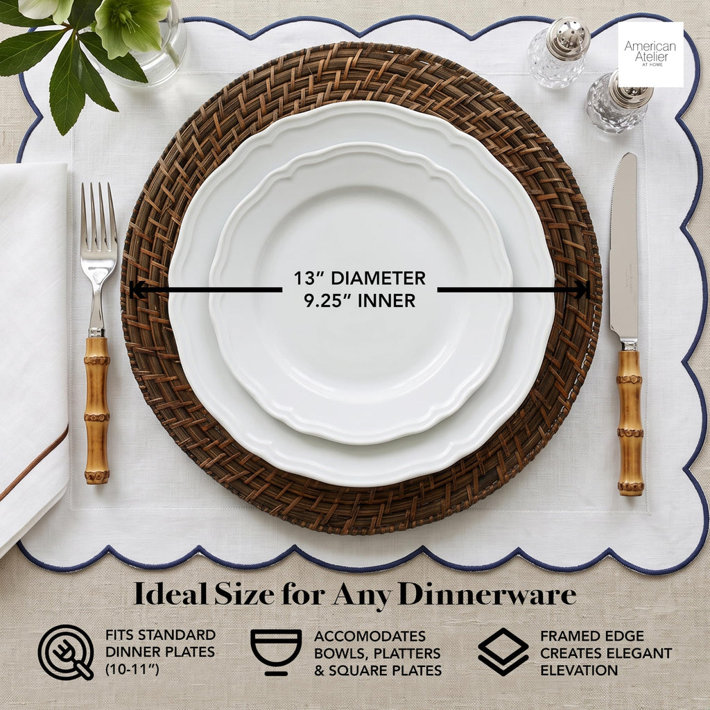 Rattan Charger Plates Hand Woven Round Brown, 13" - 8 Set