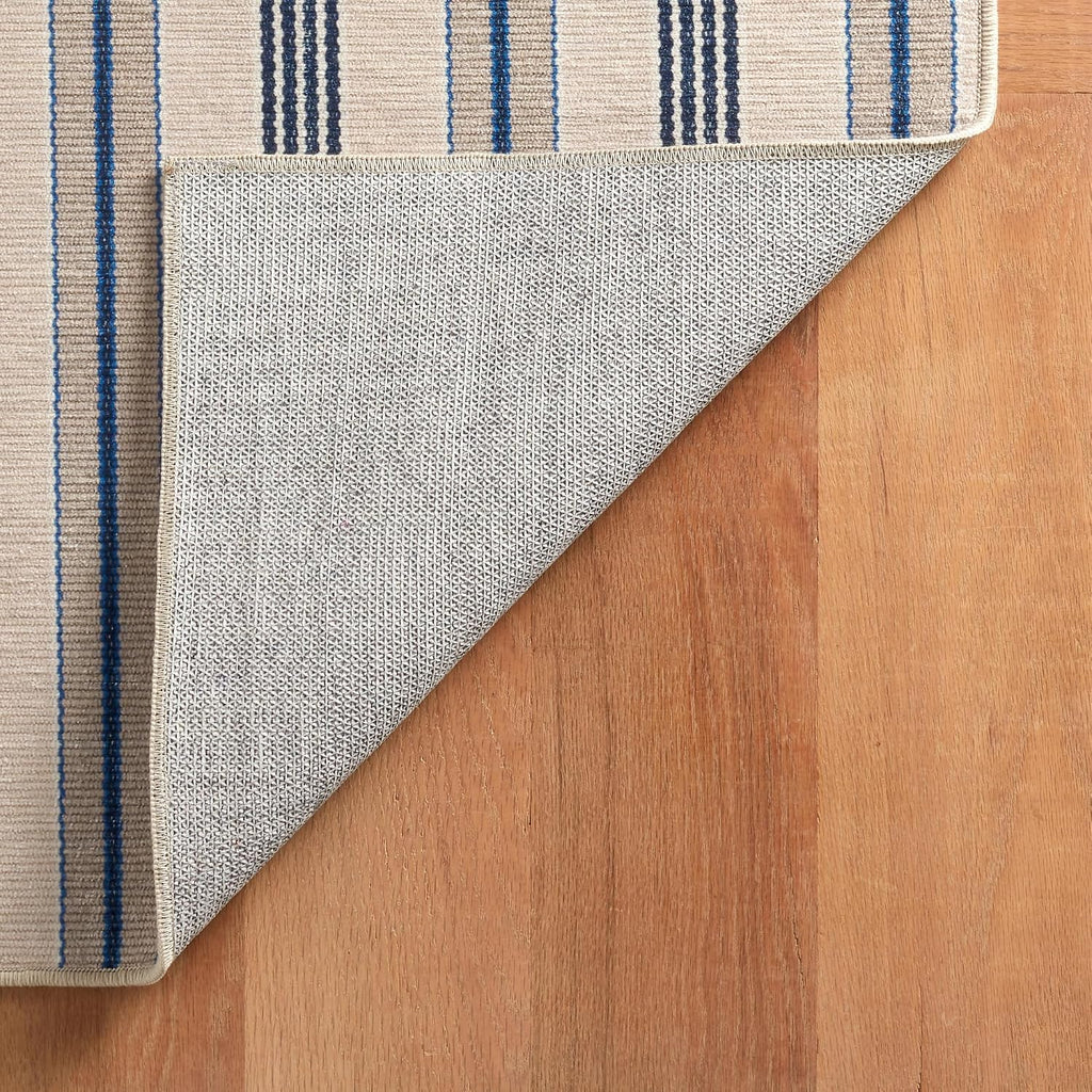 Nimes Ticking Neutral Striped Washable Rug