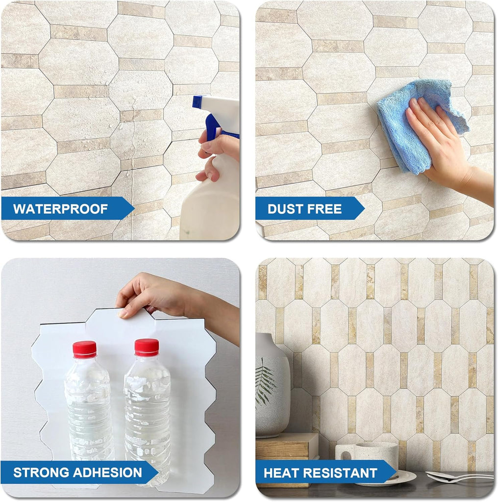 Octagon Peel and Stick Mosaic Tile Backsplash Beige 10pcs