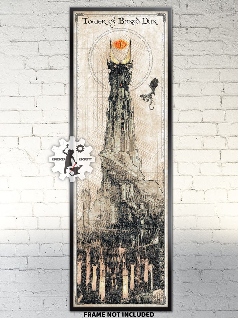 Sauron's Tower - Barad Dur - Da Vinci Style Sketch print - 11.75x36