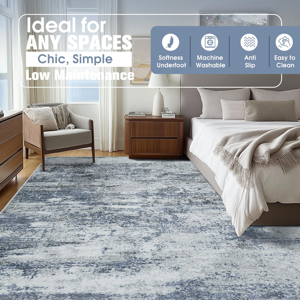 10x14 Area Rugs Washable Dining Room Blue Grey