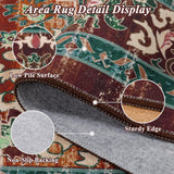Boho Vintage Round Area Rug 8ft Machine Washable Low Pile Soft Floor Carpet Non Slip Non Shedding Ac