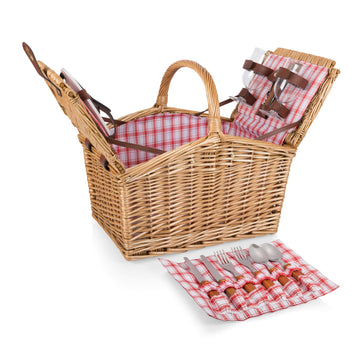 Piccadilly Picnic Basket for 2, Romantic Vintage English-Style Wooden Basket, Complete Deluxe Service for Two with