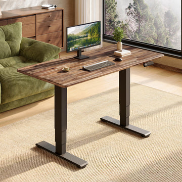 Solid Wood Dual Motor Standing Desk-47.2"x23.6"-Walnut/Black
