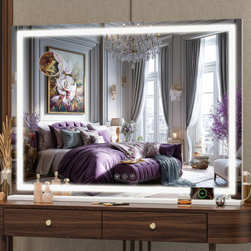 Vanity Mirror with Lights, 32" x 24" LED Makeup Mirror, Lighted Makeup Mirror with Dimmable 3 Modes, Touch Screen