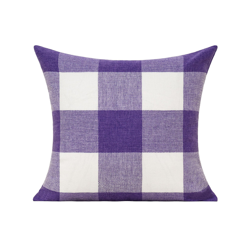 Purple Outdoor Farmhouse Buffalo Plaids Decorative Throw Pillow Covers Retro Checked Square Cushion Cases Classic
