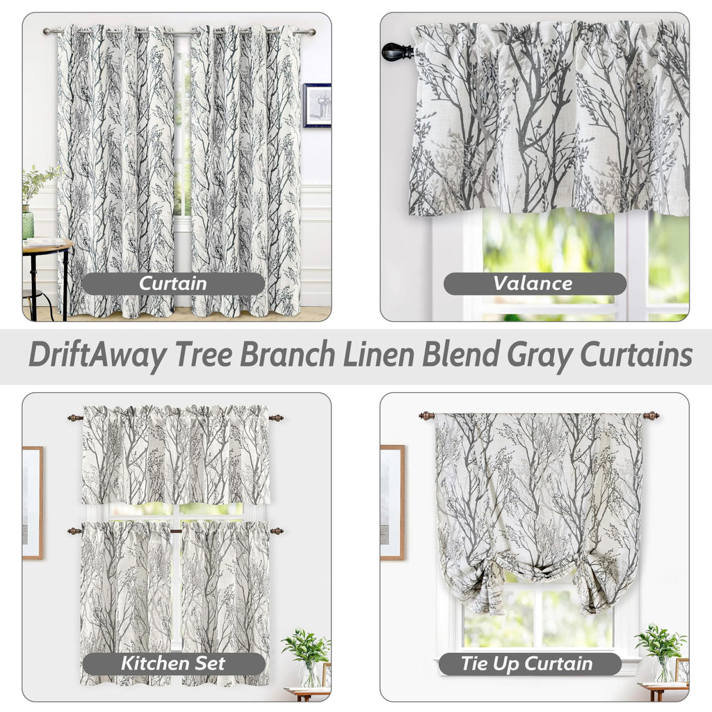 Tree Branch Linen Lined Valance Double Layer Thermal Insulated Room Darkening Blackout Valances 3 Inch Rod Pocket