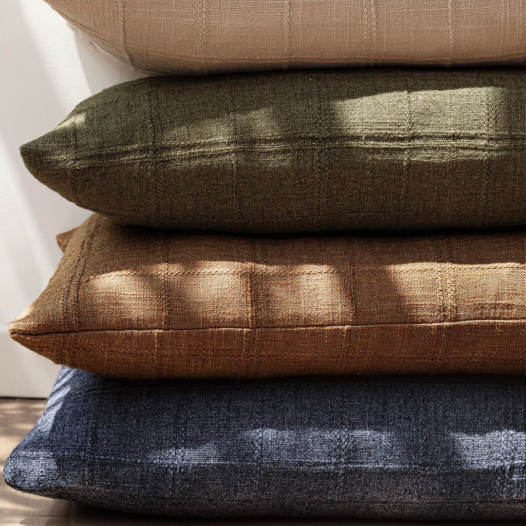 Textured Linen Check Lumbar Throw Pillow Covers 12×24 Inch, Brick