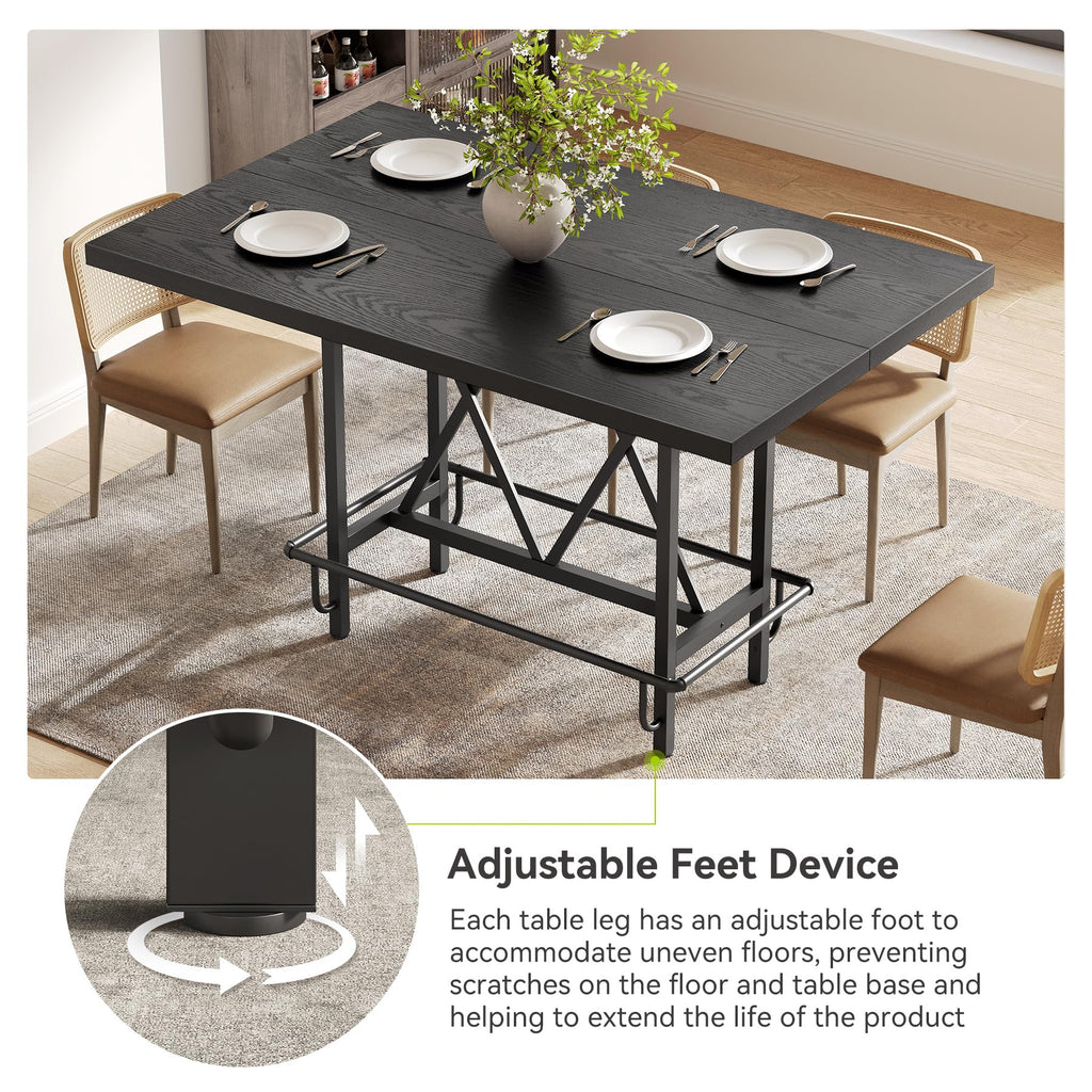63-Inch Industrial Bar Table with Metal Footrest, Counter Height Pub Table Bar & Entertaining (Black)