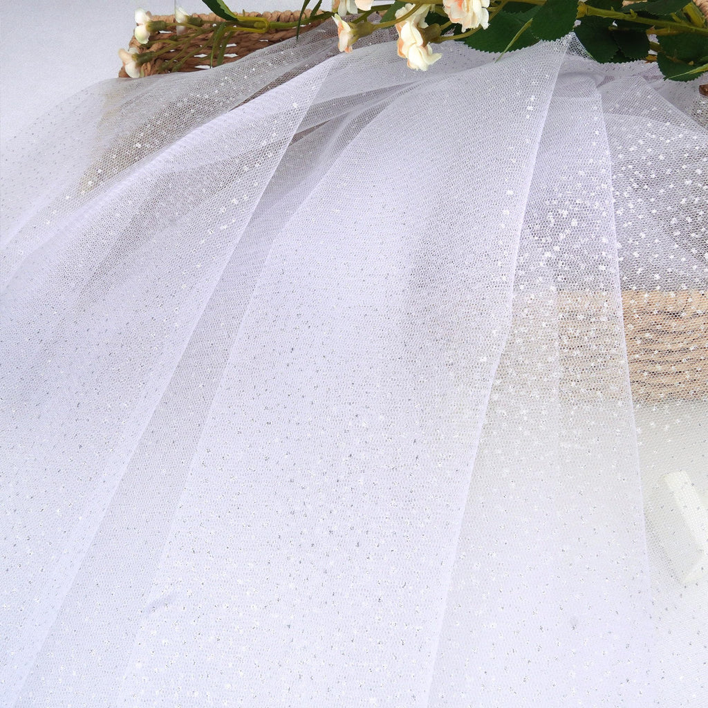White Glitter Tulle Fabric Sparkle Silver Dot Mesh Sequin Tulle Fabric for Tutu Skirts Wedding Veil Sewing DIY Crafts