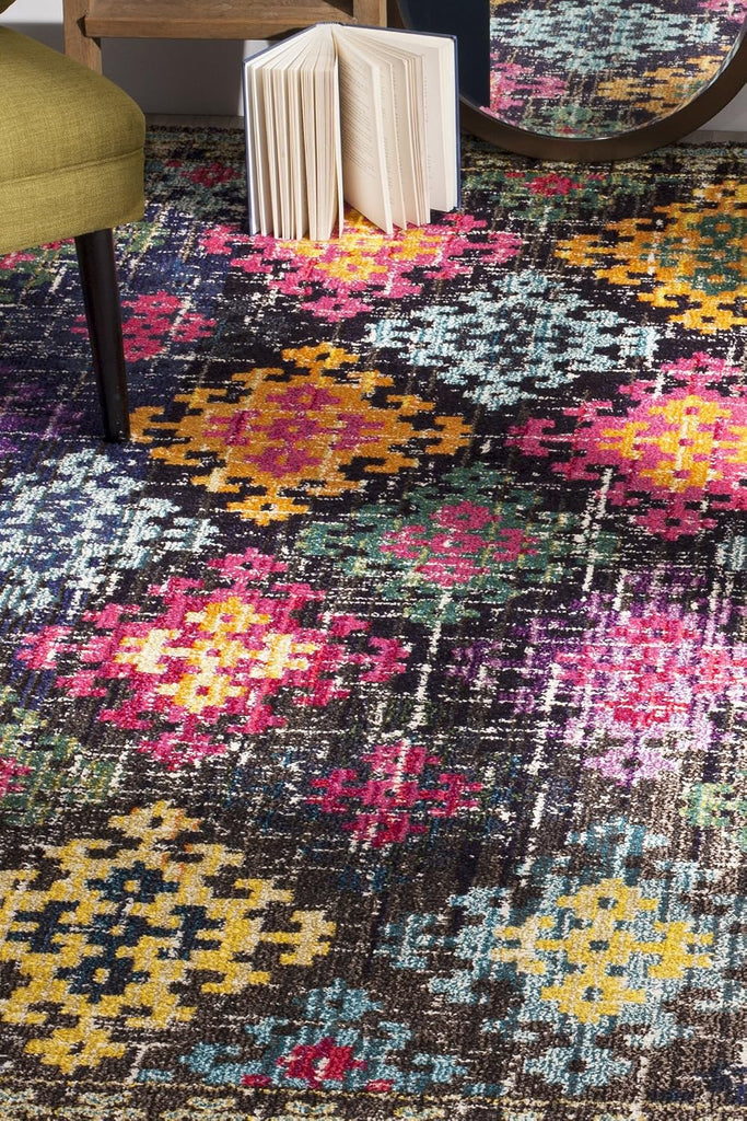 Monaco Collection Accent Rug - 4' x 5'7", Multi, Boho Diamond Trellis Design, Non-Shedding & Easy Care, Ideal for