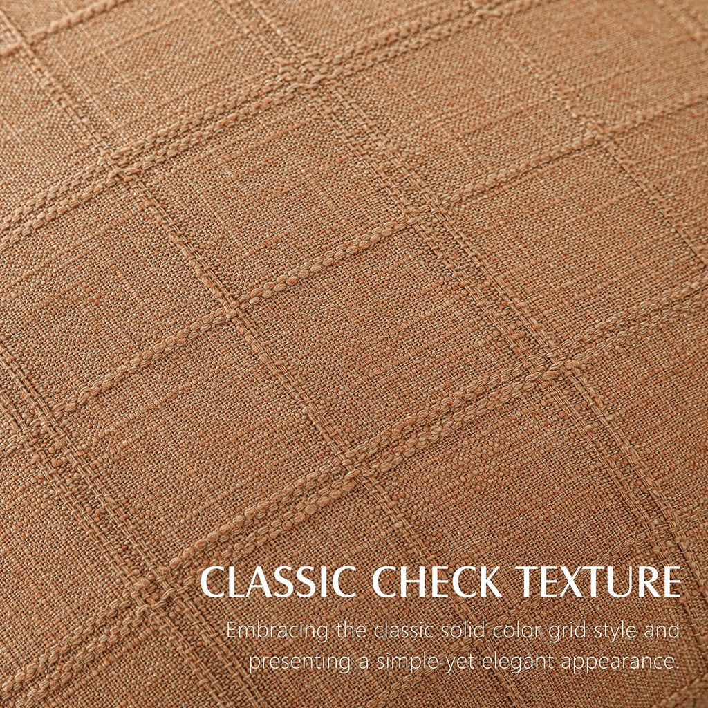 Textured Linen Check Lumbar Throw Pillow Covers 12×24 Inch, Brick