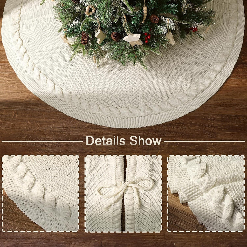 Knit Christmas Tree Skirts, Neutral Tree Skirt, Cozy Christmas Decorations