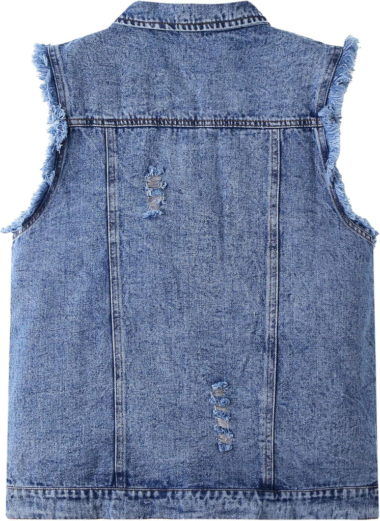 Kids Biker Denim Vest Western Motorcycle Jean Jacket for Boys Girls