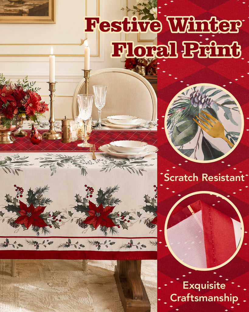 Christmas Tablecloth Rectangle, Holiday Dining Decor, 60x102 Inch