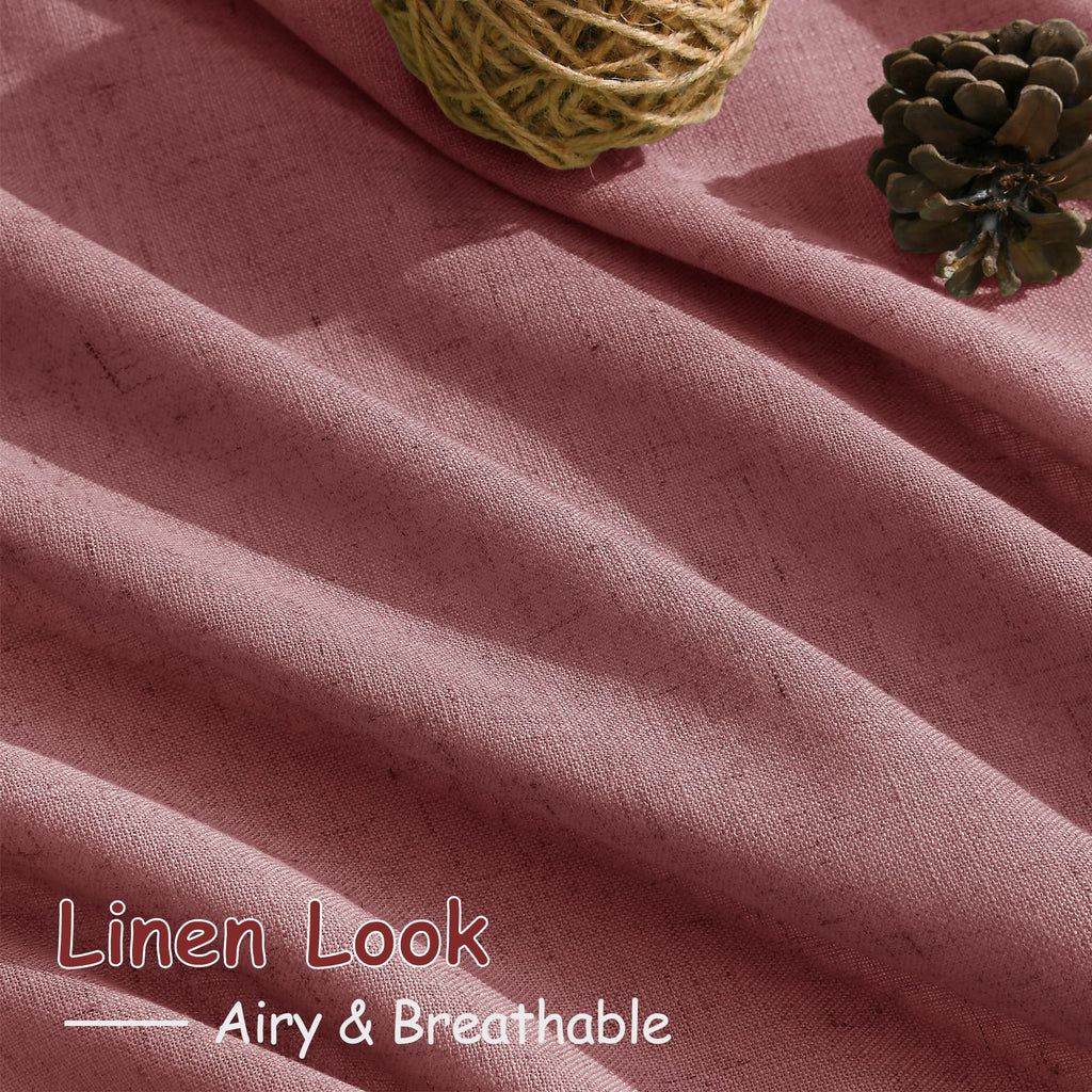 Extra Long Canyon Rose Linen Curtains 120 Inch 2 Panels Set Rod Pocket Back Tab Linen Window Drapes Semi Sheer Light