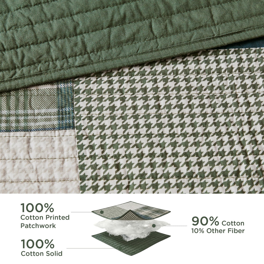 Mill Creek Reversible Quilt Set - Cottage Styling Reversed to Solid Color, All Season Lightweight Coverlet, Cozy