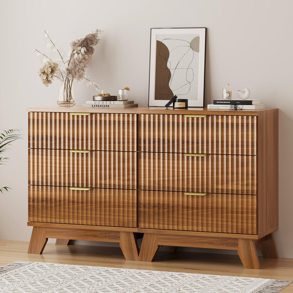 Fluted Dresser with 3 Drawers, 24" Wide Modern Chest of Drawers with Metal Handle, Wooden Dresser TV Stand, Wood