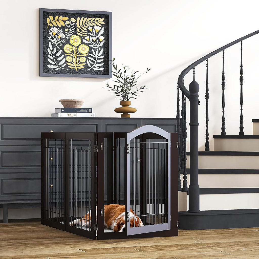 Dog Gate Indoor with Door, Freestanding, Foldable, 144" Wide, 30" H