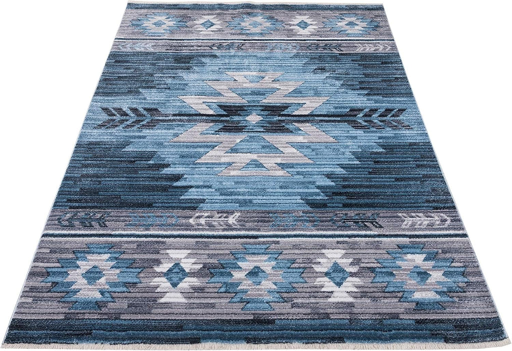 HR- Southwestern Rug Navajo Native American Inspired Modern Faded Tribal Floorcover Area Rugs Navy Blue Gray