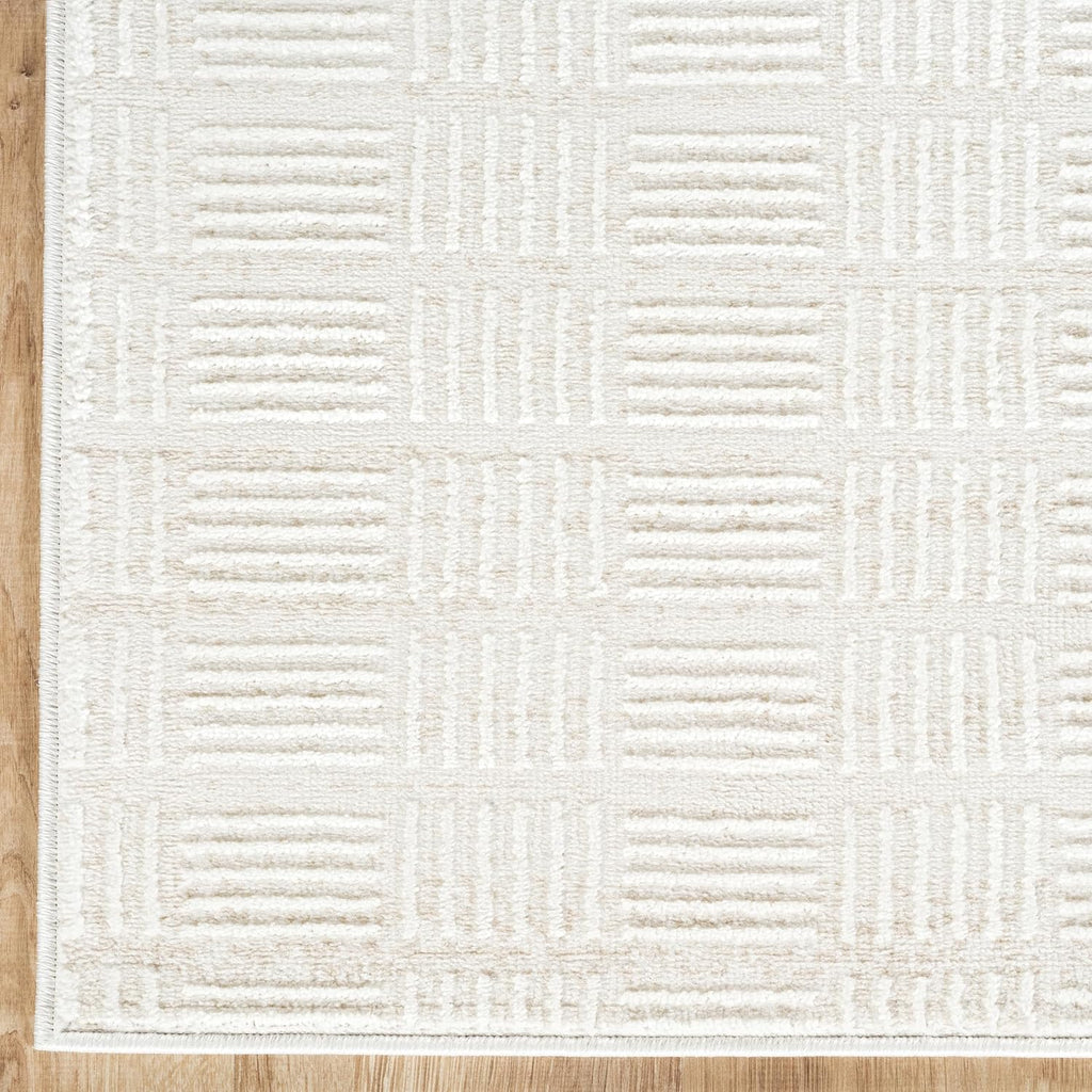 Cream Area Rug - Area Rugs - Vera Collection Checkered Minimalist Pattern - Non-Shedding,Easy to Clean Durable