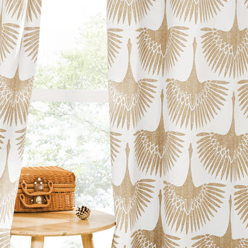 Blackout Curtains Geometric Bird Pattern 52" x 120" Taupe 2 Panels