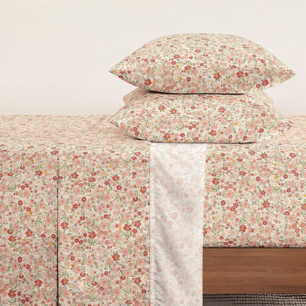 Floral Bed Sheets, 4-Piece Sheet Set, Shabby Chic Flower Pattern Printed Country Coquette Cottage Aesthetic Bedding