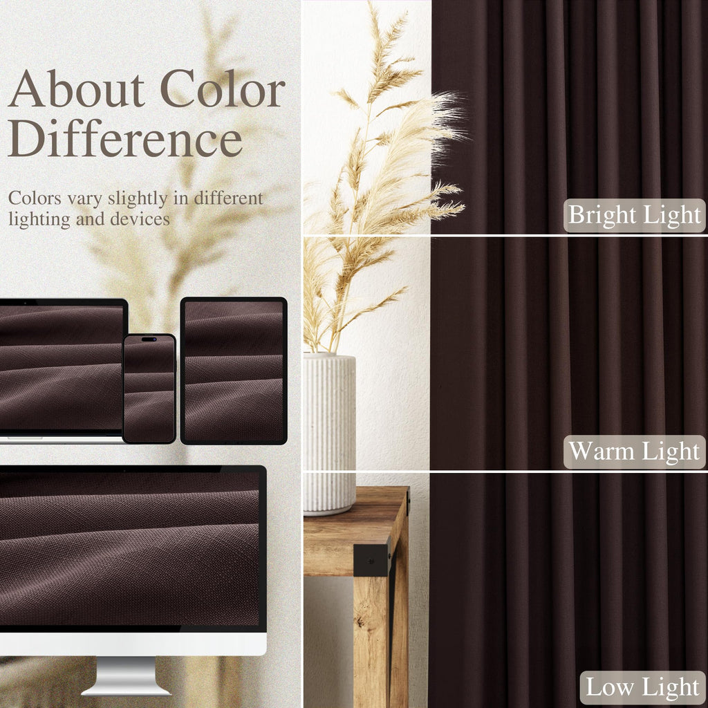 Coffee Brown Extra Long Linen Curtains 120 Inch Set Rod Pocket Back Tab Light Filtering Semi Sheer Drapes Privacy