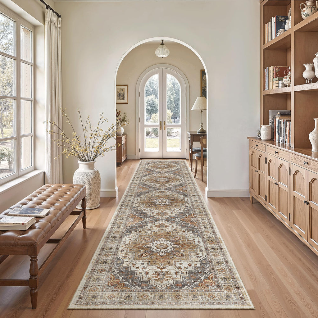 Hallway Runner Rug 2'6''x12' Kitchen Runners Vintage, Turmeric/Grey