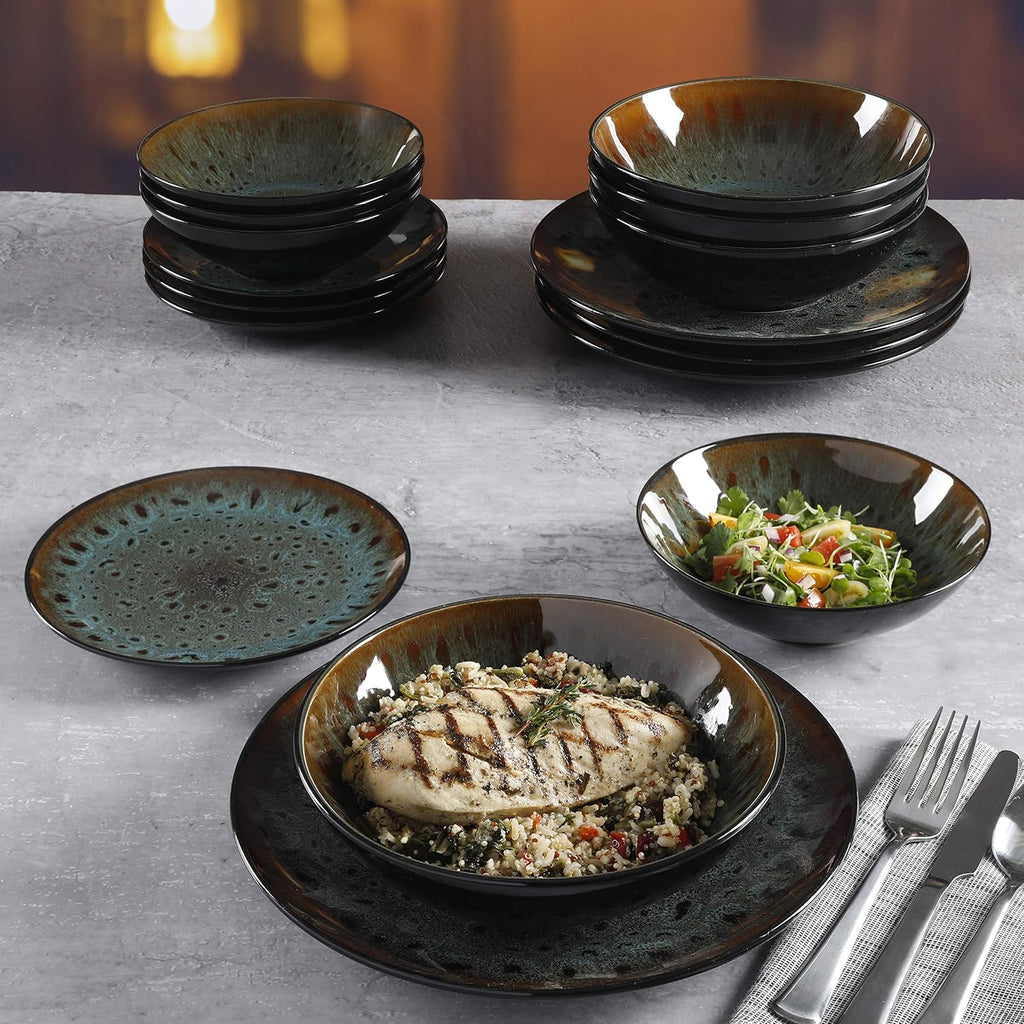 Kyoto Double Bowl Dinnerware Set, Service for 4 (16pcs), Teal